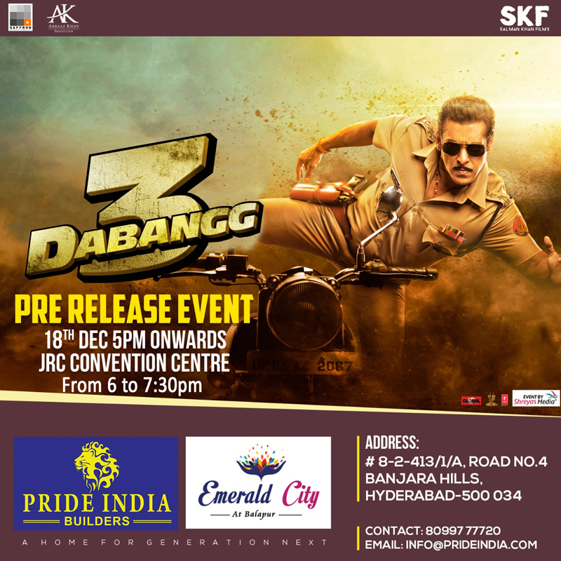 Salman Khan Dabangg 3 Pre Release Event sponsered by Pride India Builders